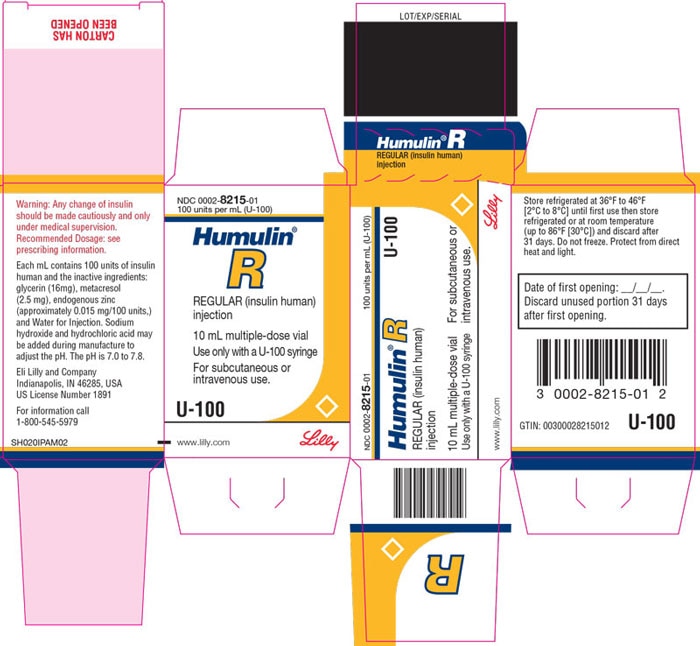 HUMULIN R 100UN/ML 3ML VIAL - ELI LILLY & CO