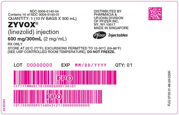 ZYVOX INJECTION 600MG/300ML BAG 10