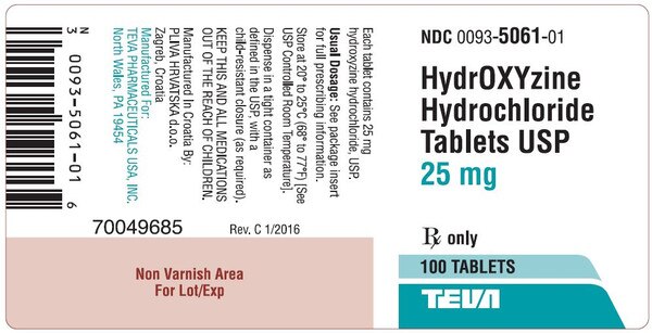 HYDROXYZINE HCL 25MG TAB 100
