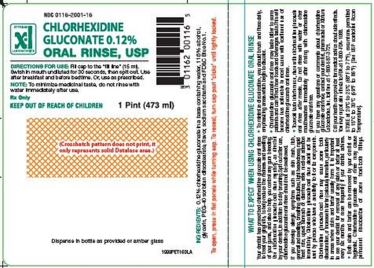Xttrium Chlorhexidine Gluconate Oral Rinse USP 0.12% 473 mL bottle, NDC 0116-2001-16