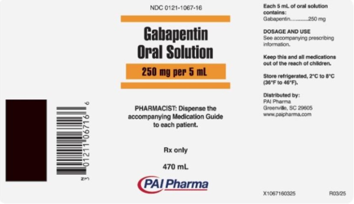 Gabapentin 250 mg/5 mL Oral Solution, 470 mL Bottle