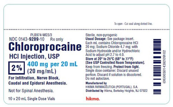 CHLOROPROCAINE HCL 2% 400MG SDV 10X20ML