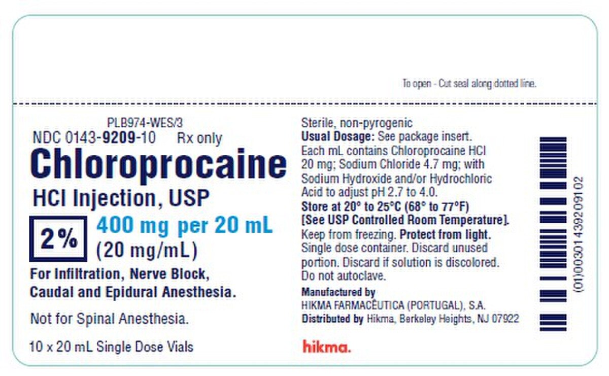 Chloroprocaine Hydroc 00143-9209-10