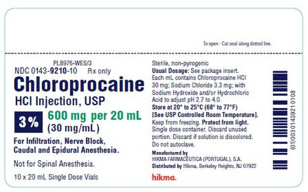 CHLOROPROCAINE HCL 3% 600MG SDV 10X20ML
