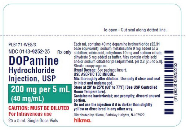 DOPAMINE HCL 200MG SDV 25X5ML