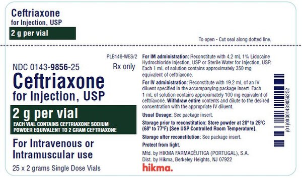 Ceftriaxone 2GM 00143-9856-25