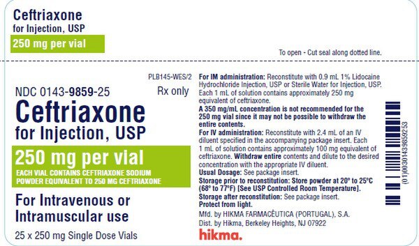 CEFTRIAXONE 250MG VL 25