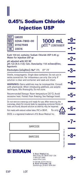 SODIUM CHL 0.45% BAG 12X1000ML