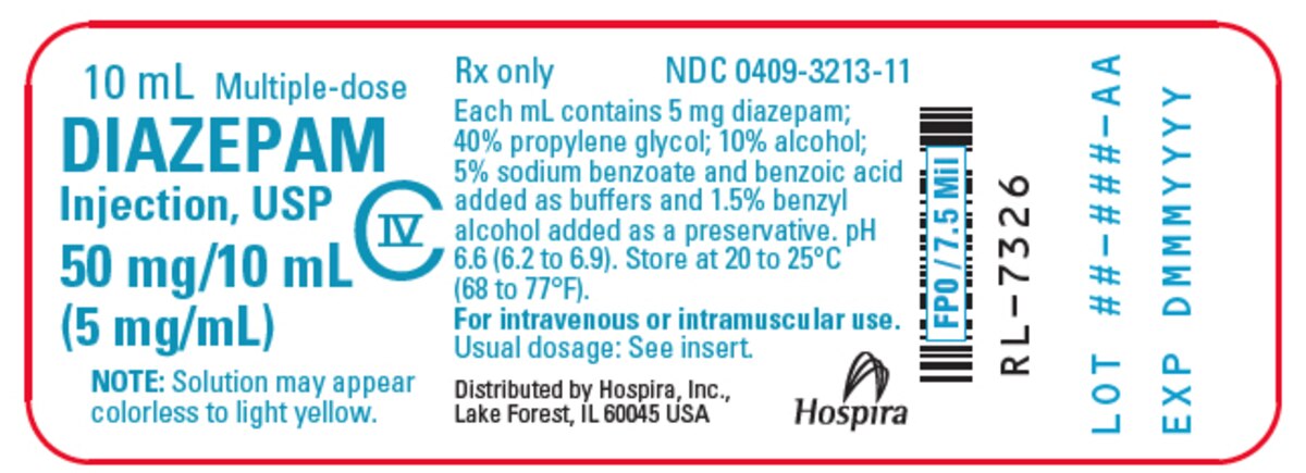 Diazepam Injection 5 mg per mL 10 mL multi-dose vial, NDC 00409-3213-11