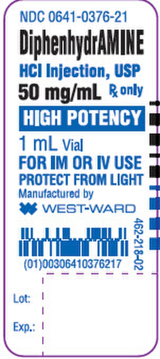 Diphenhydramine Hydrochloride Injection 50 mg per mL 1 mL vial, NDC 00641-0376-21