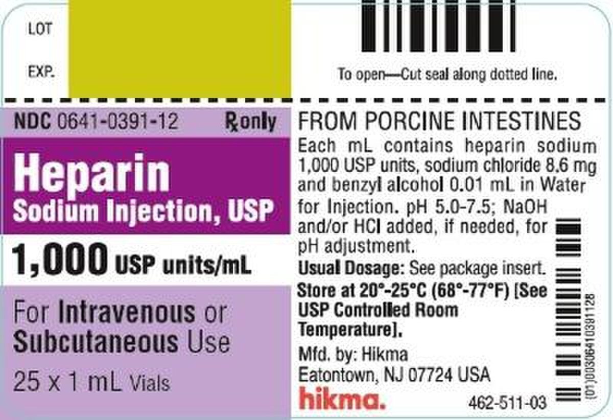 HEPARIN SODIUM 1000UN-ML VL 25X1ML