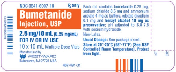 Bumetanide 0.25 mg/mL Injection, 10 mL Multi-Dose Vial, 10 Vials/Pack