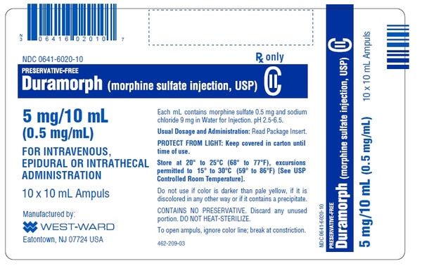 Duramorph (Morphine Sulf) 0.5 mg/mL Injection, 10 mL Ampule, 10 Ampules/Pack