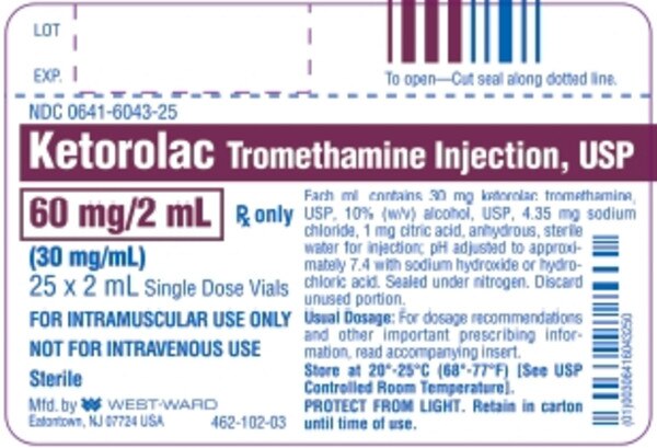 Ketorolac Tromethamine 30 mg/mL Injection, 2 mL Vial, 25 Vials/Pack