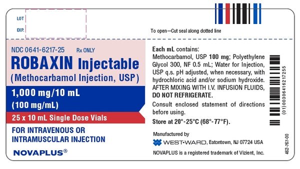 Robaxin 100 mg/mL, Injection, 10 mL Vial, 25 Vials/Pack