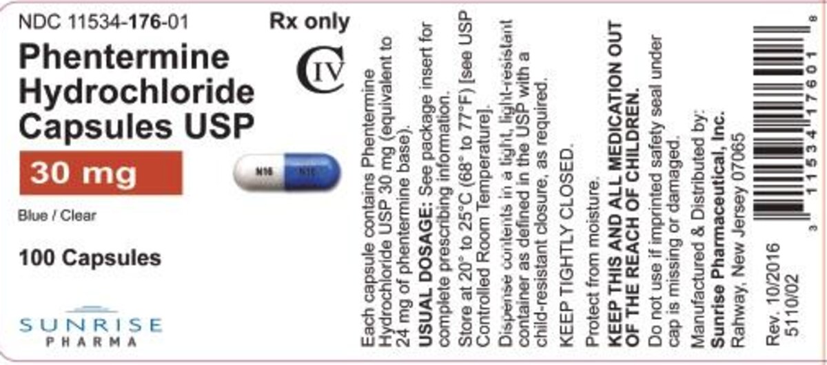 Phentermine HCL 30 mg Capsules, 100 Capsules/Bottle