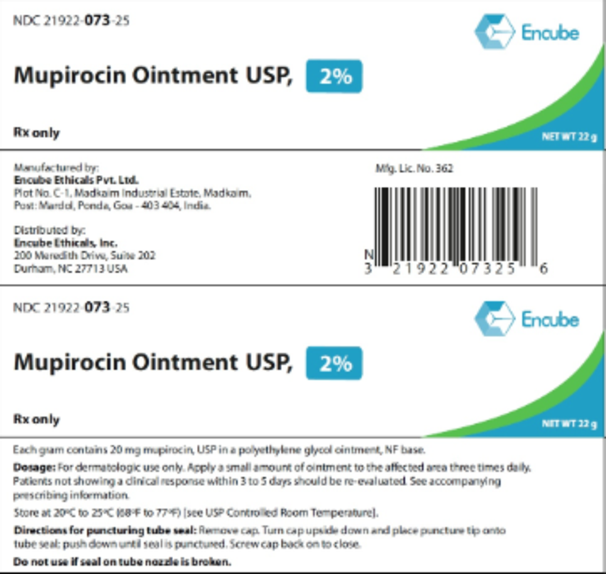 Mupirocin 2% 21922-0073-25