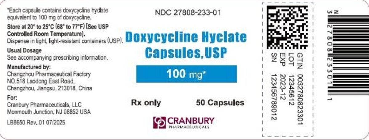 Doxycycline 100MG 27808-0233-01 1/2