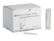 BD PrecisionGlide Hypodermic Needle 27 gauge x 0.5 inch, box of 100, medication preparation and administration product image