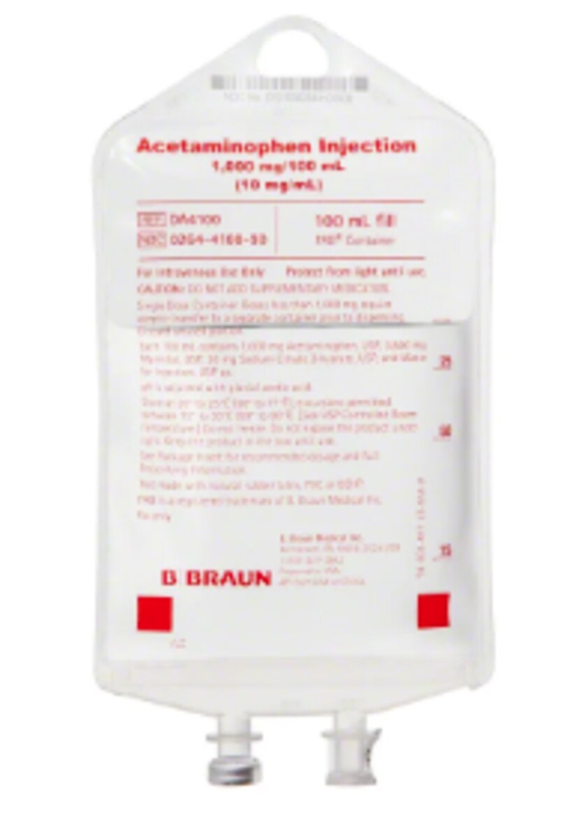B. Braun Acetaminophen Injection 1,000 mg per 100 mL single IV bag, item 410090