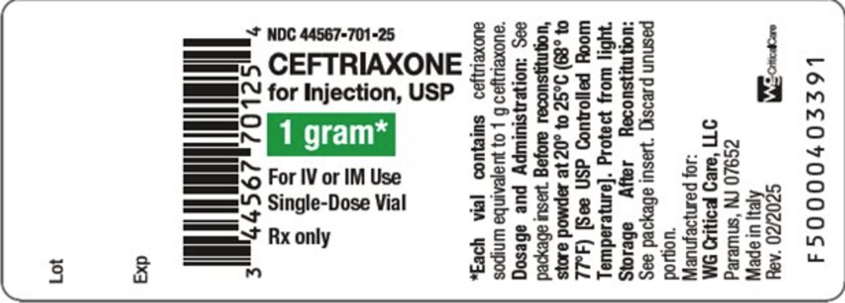 Ceftriaxone 44567-701-25