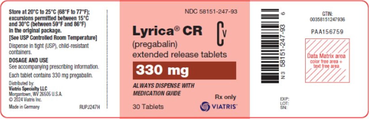 Lyrica CR 330 mg Extended-Release Tablets, 30 Tablets/Bottle
