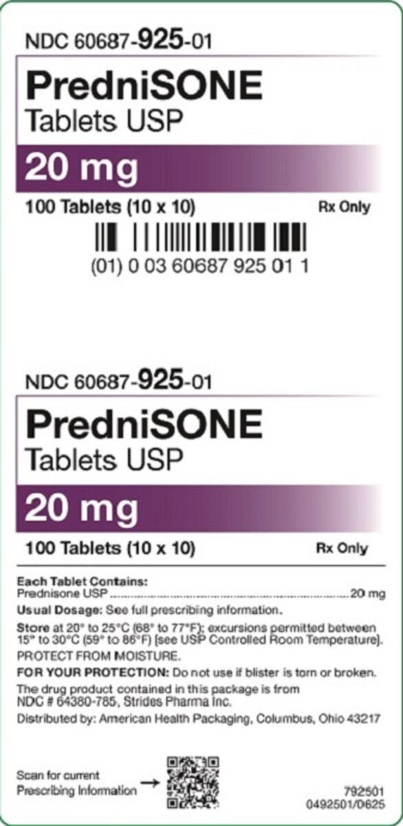 Prednisone 20 mg Tablet, 100 Unit-Dose Tablets/Pack