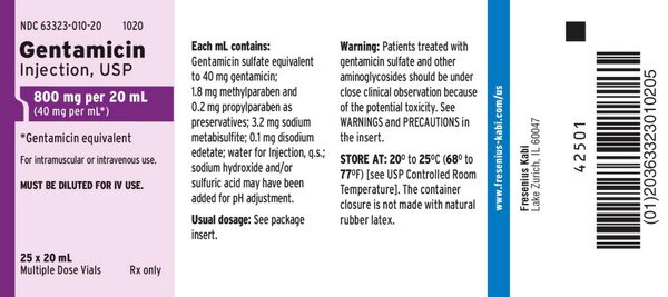 GENTAMICIN 800MG MDV 25X20 ML