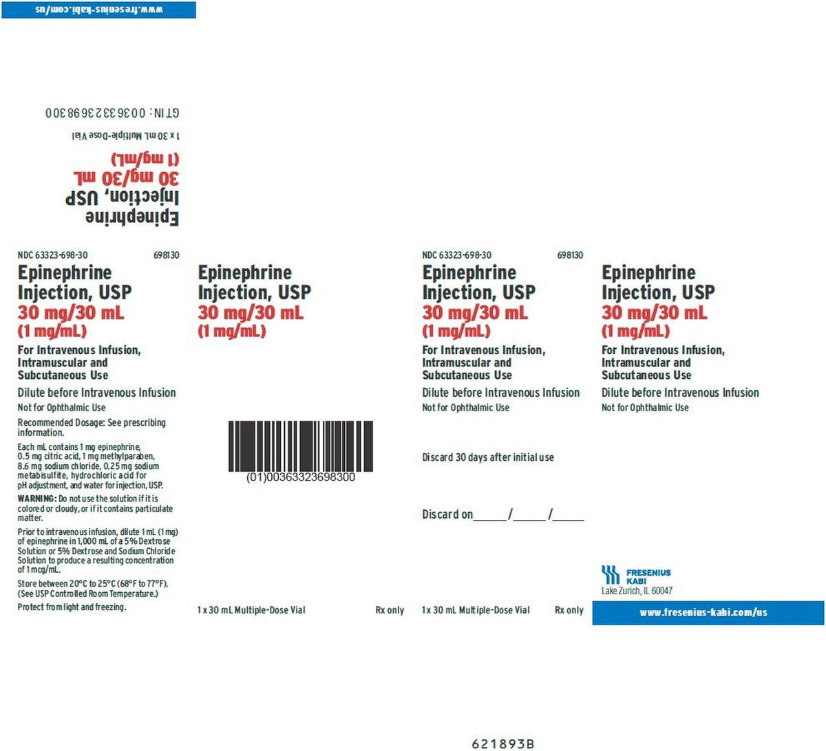 Epinephrine 30MG 63323-0698-30