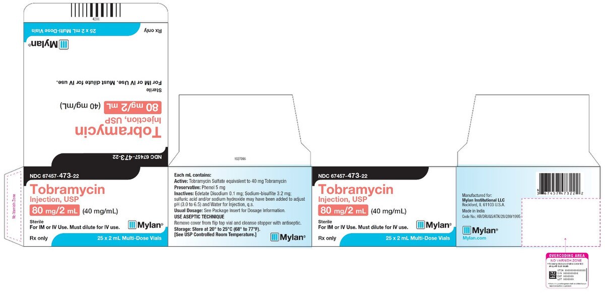 Tobramycin 40 mg/mL Injection, 2 mL Vial, 25 Vials/Pack