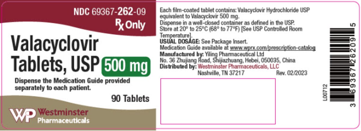 Valacyclovir 500 mg Tablets, 90 Tablets/Bottle