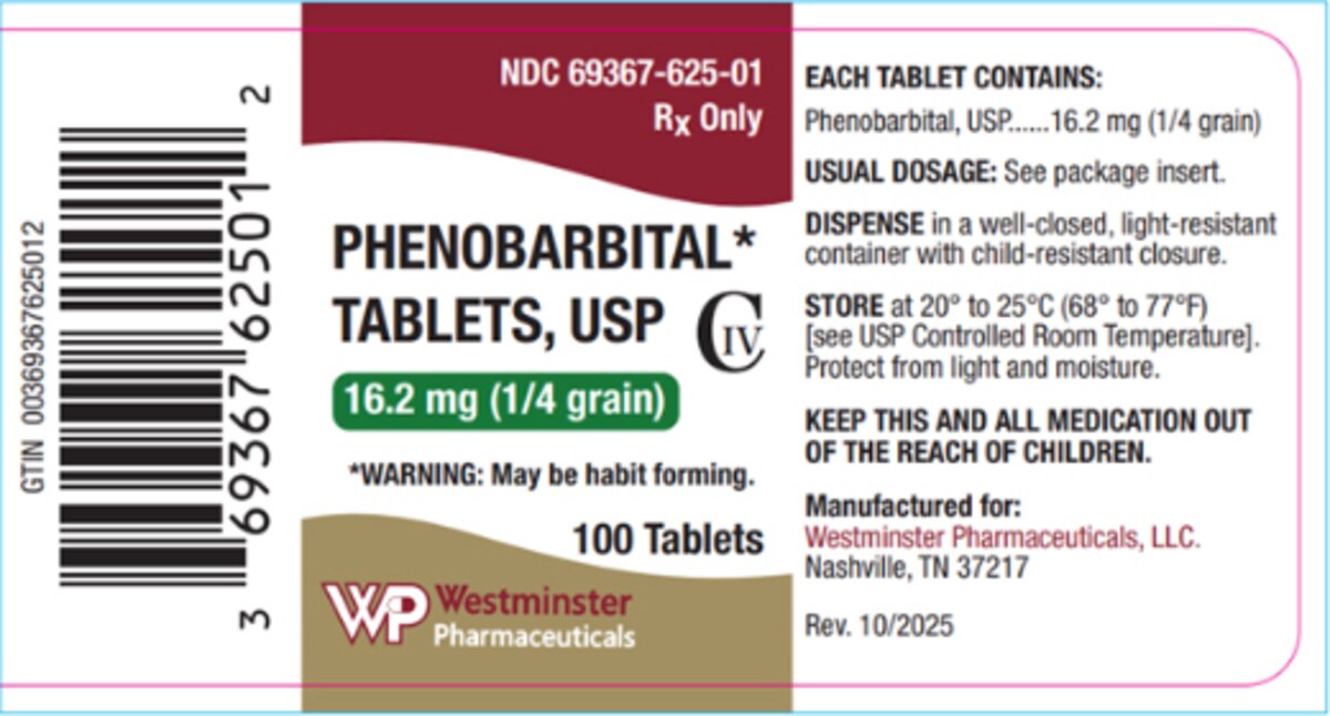 Phenobarbital 16.2 mg Tablets, 100 Tablets/Bottle
