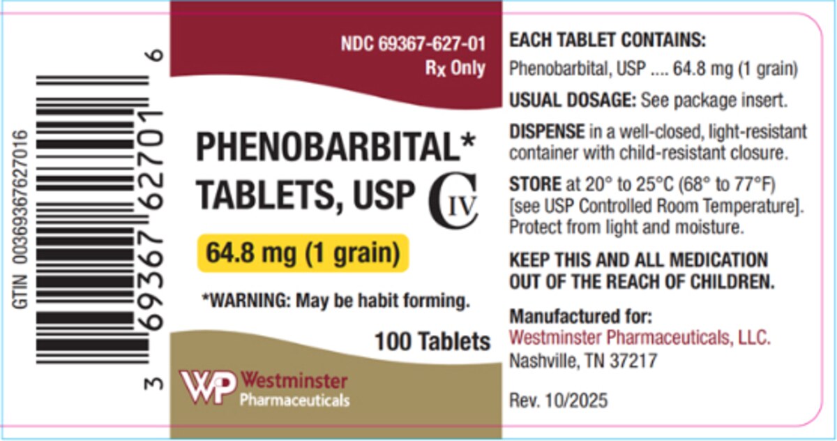 Phenobarbital 64.8 mg Tablets, 100 Tablets/Bottle