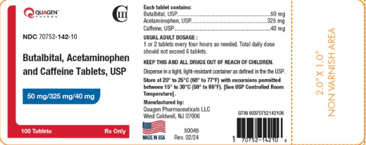 Butalbital 50 mg, Acetaminophen 325 mg, and Caffeine 40 mg Tablets, 100 Tablets/Bottle
