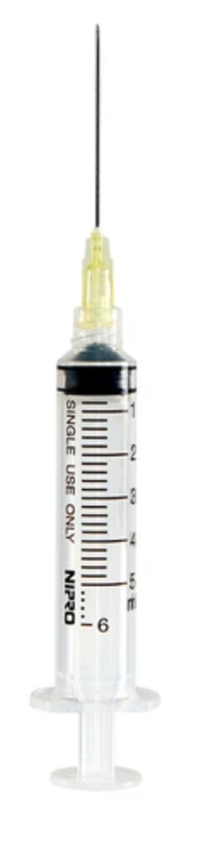 SYRINGE 5CC 22G X 1" LUER LOCK, 100/BX