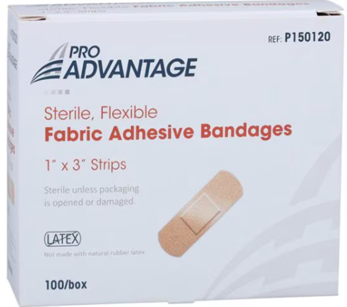 Pro Advantage Fabric Adhesive Bandage Strips, 1 x 3 in, 100 Bandages/Pack